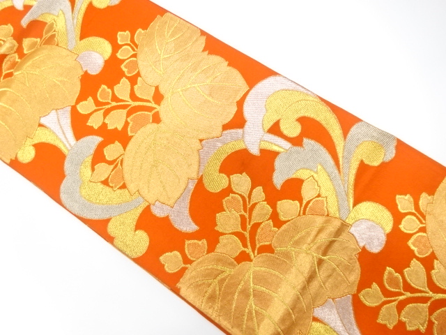 JAPANESE KIMONO / ANTIQUE FUKURO OBI / SILK / WOVEN PAULOWNIA & ARABESQUE